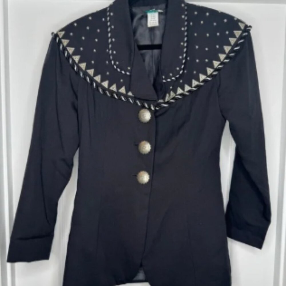 Vintage Silver Mesa Studded Blazer w/ Braided Detailing and Metal Buttons